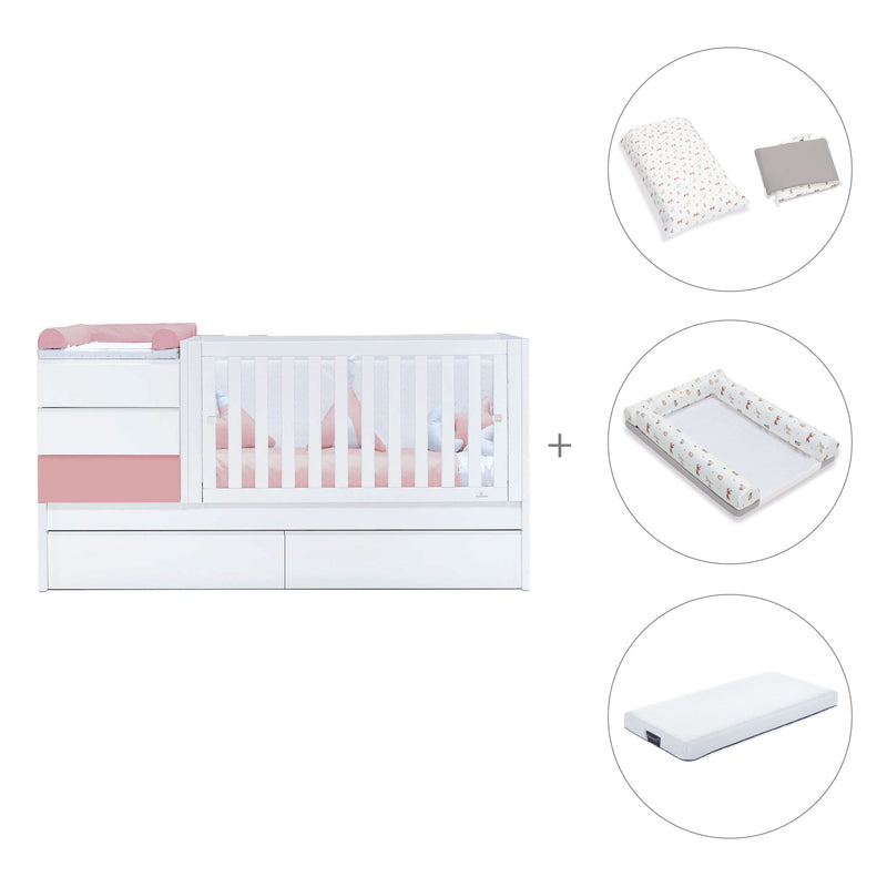 Verwandelbares Babybett 70x140 cm weiss/rosa · Sero Kubo Quarzo K551-M7759