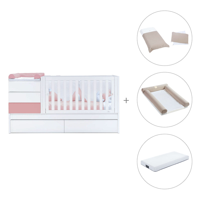 Verwandelbares Babybett 70x140 cm weiss/rosa · Sero Kubo Quarzo K551-M7759