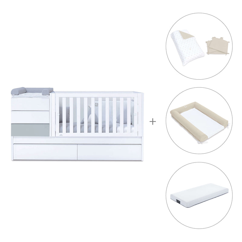 Grey/white convertible crib 70x140cm with drawers or trundle bed · Sero Kubo K551-M7778