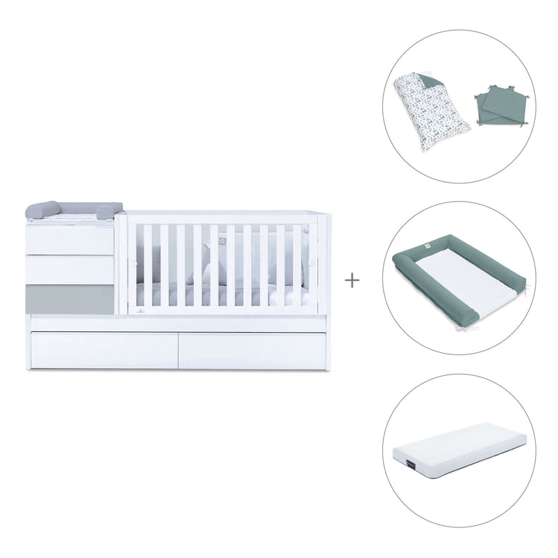 Grey/white convertible crib 70x140cm with drawers or trundle bed · Sero Kubo K551-M7778