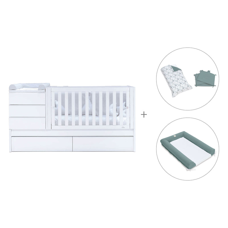 White convertible crib 70x140cm with drawers or trundle bed · Sero Kubo K551