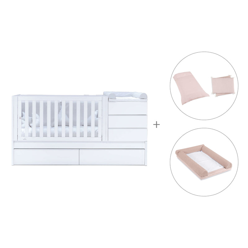 White convertible crib 70x140cm with drawers or trundle bed · Sero Kubo K551