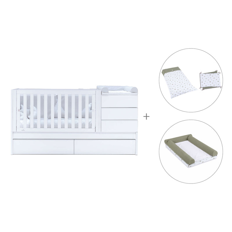 White convertible crib 70x140cm with drawers or trundle bed · Sero Kubo K551