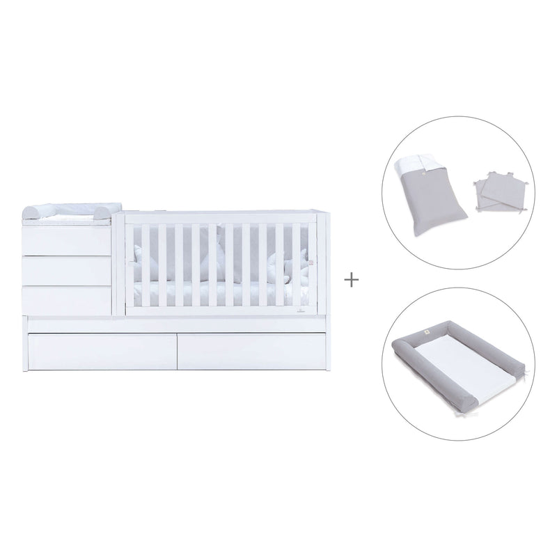 White convertible crib 70x140cm with drawers or trundle bed · Sero Kubo K551