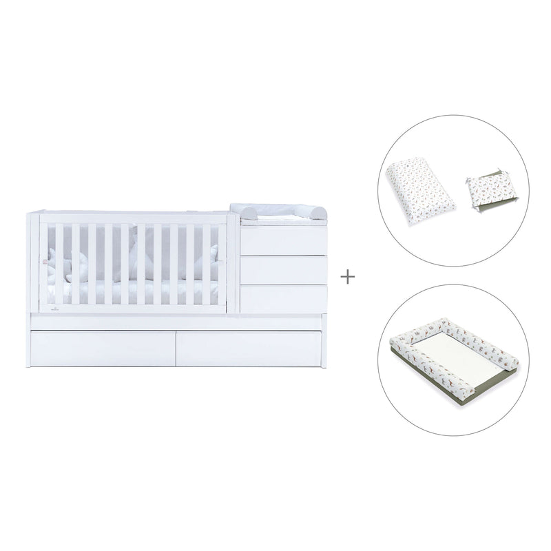 White convertible crib 70x140cm with drawers or trundle bed · Sero Kubo K551