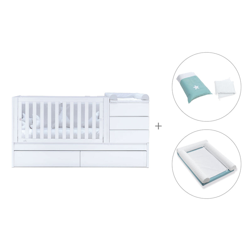 White convertible crib 70x140cm with drawers or trundle bed · Sero Kubo K551