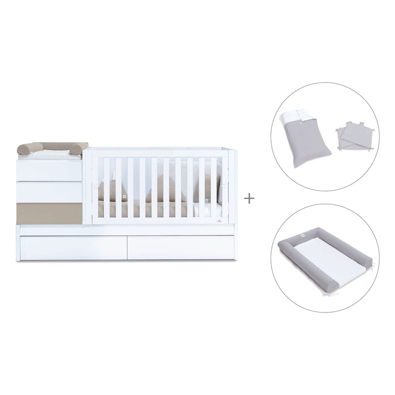 Beige/white convertible crib 70x140cm with drawers or trundle bed · Sero Kubo K551-M7753