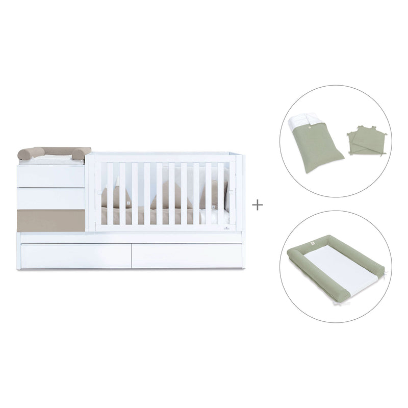 Beige/white convertible crib 70x140cm with drawers or trundle bed · Sero Kubo K551-M7753