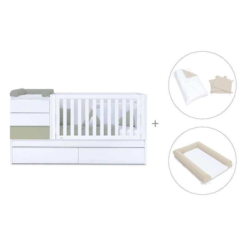 Convertible crib with trundle bed/drawers (70x140 cm) green-olive · Sero Kubo K551N-M7756