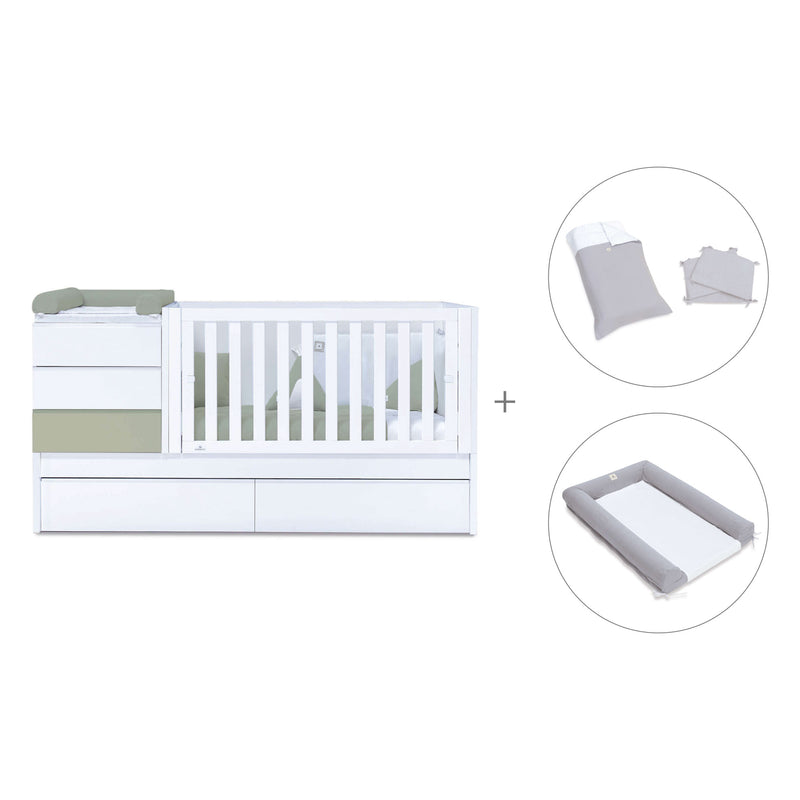 Convertible crib with trundle bed/drawers (70x140 cm) green-olive · Sero Kubo K551N-M7756
