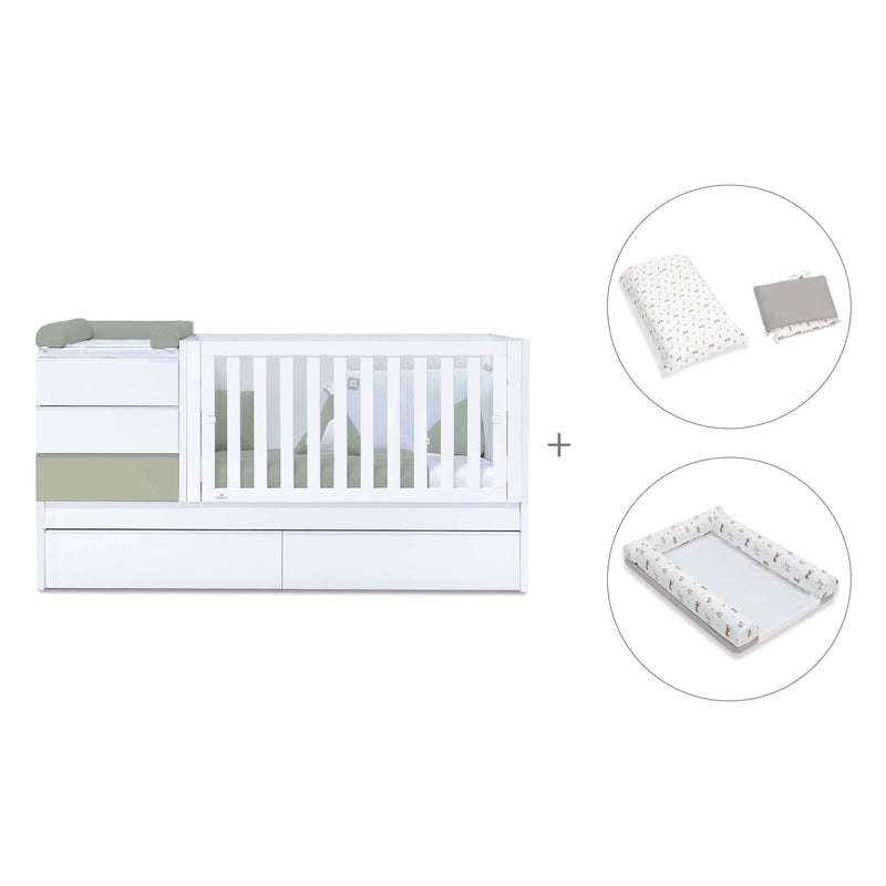 Convertible crib with trundle bed/drawers (70x140 cm) green-olive · Sero Kubo K551N-M7756