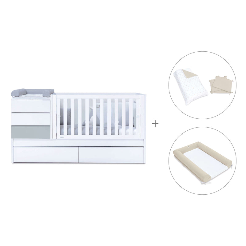 Grey/white convertible crib 70x140cm with drawers or trundle bed · Sero Kubo K551-M7778