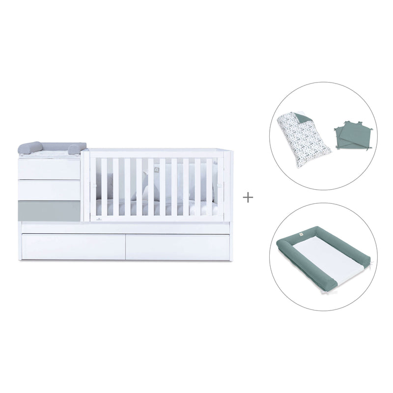Grey/white convertible crib 70x140cm with drawers or trundle bed · Sero Kubo K551-M7778