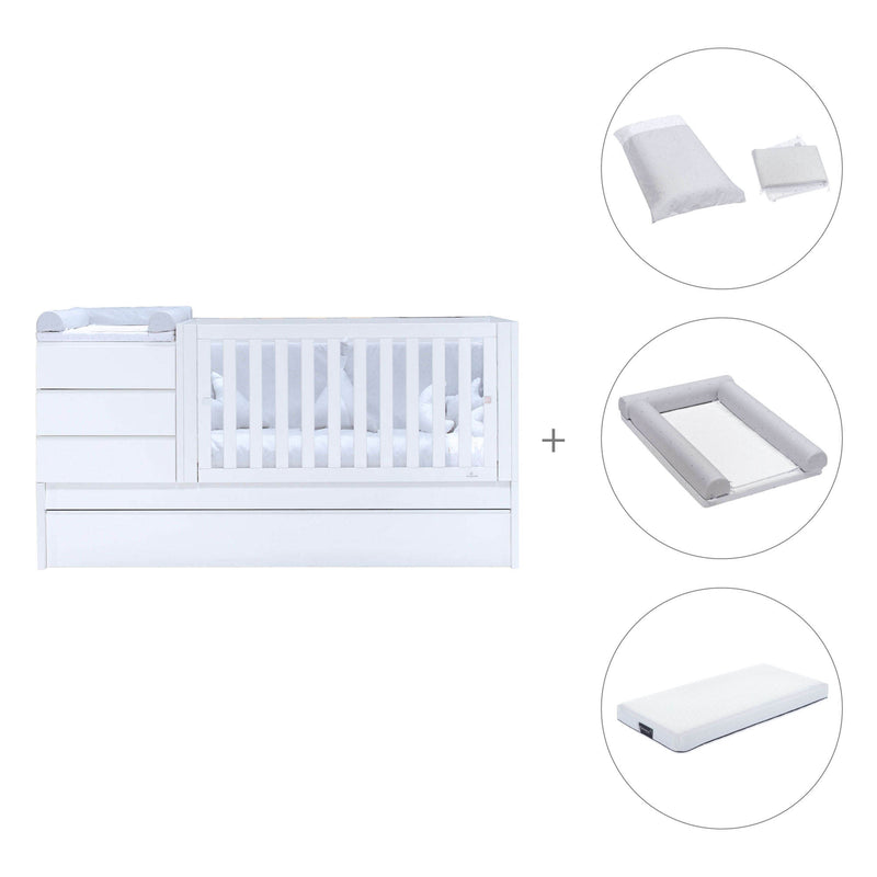 White convertible crib 70x140cm with drawers or trundle bed · Sero Kubo K551