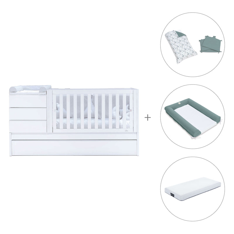 White convertible crib 70x140cm with drawers or trundle bed · Sero Kubo K551