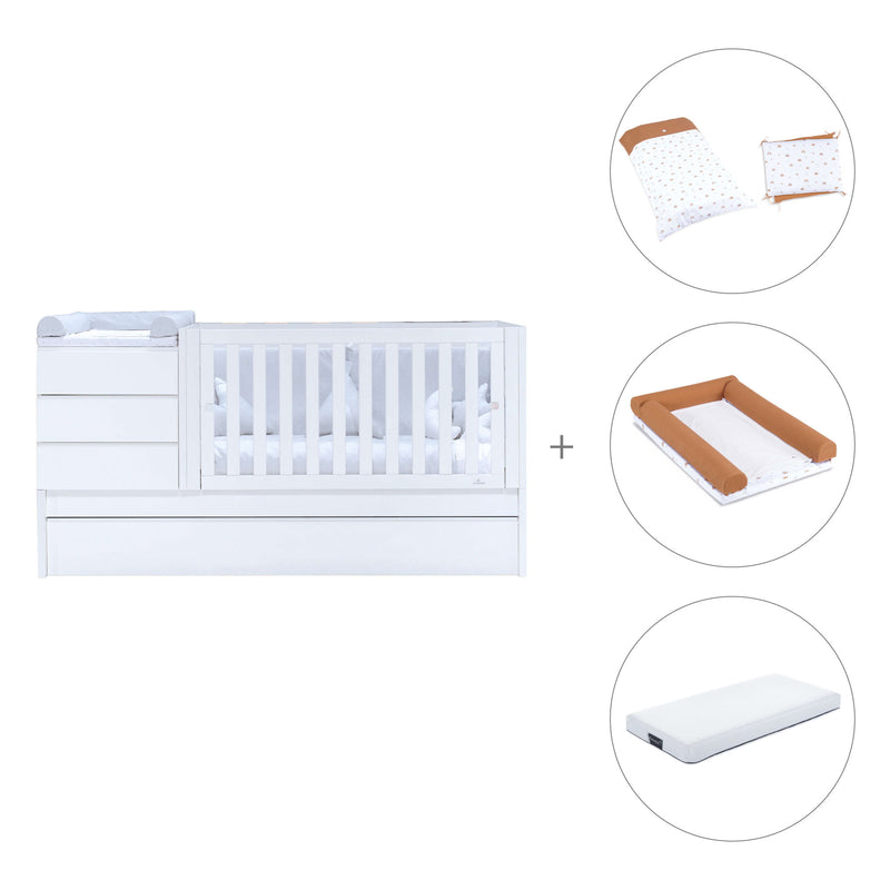 White convertible crib 70x140cm with drawers or trundle bed · Sero Kubo K551