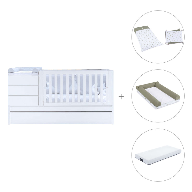 White convertible crib 70x140cm with drawers or trundle bed · Sero Kubo K551