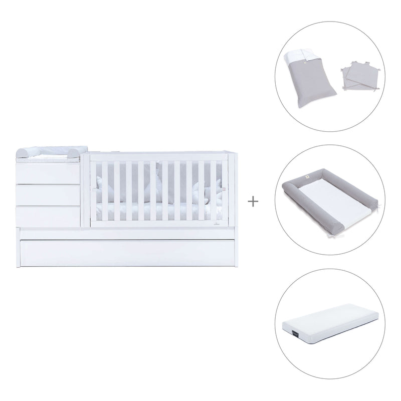White convertible crib 70x140cm with drawers or trundle bed · Sero Kubo K551