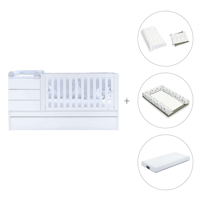 White convertible crib 70x140cm with drawers or trundle bed · Sero Kubo K551