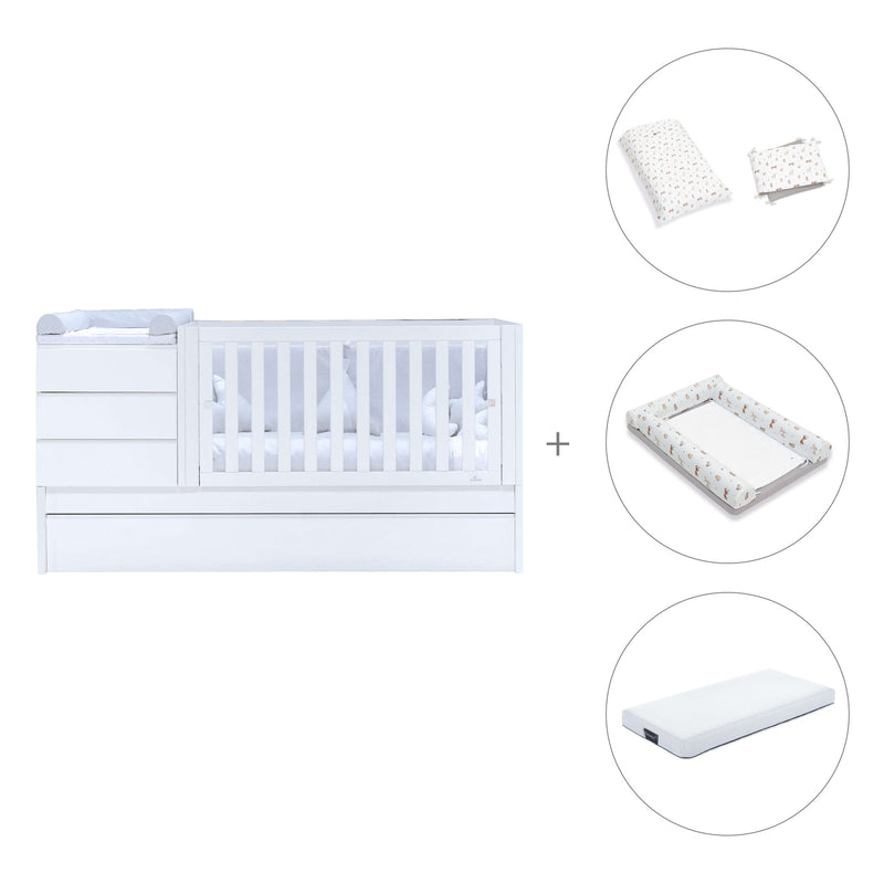 White convertible crib 70x140cm with drawers or trundle bed · Sero Kubo K551