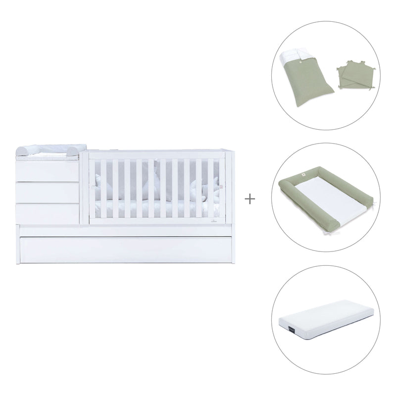 White convertible crib 70x140cm with drawers or trundle bed · Sero Kubo K551