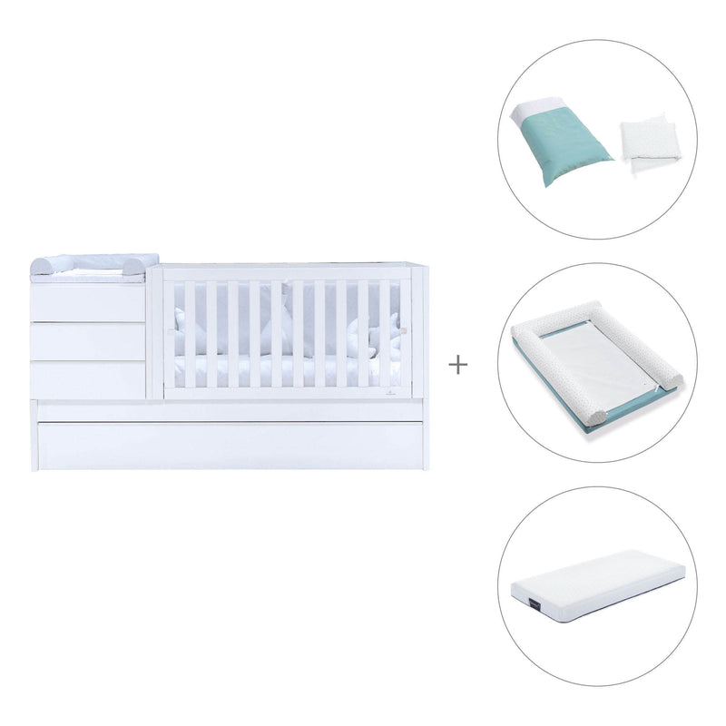 White convertible crib 70x140cm with drawers or trundle bed · Sero Kubo K551