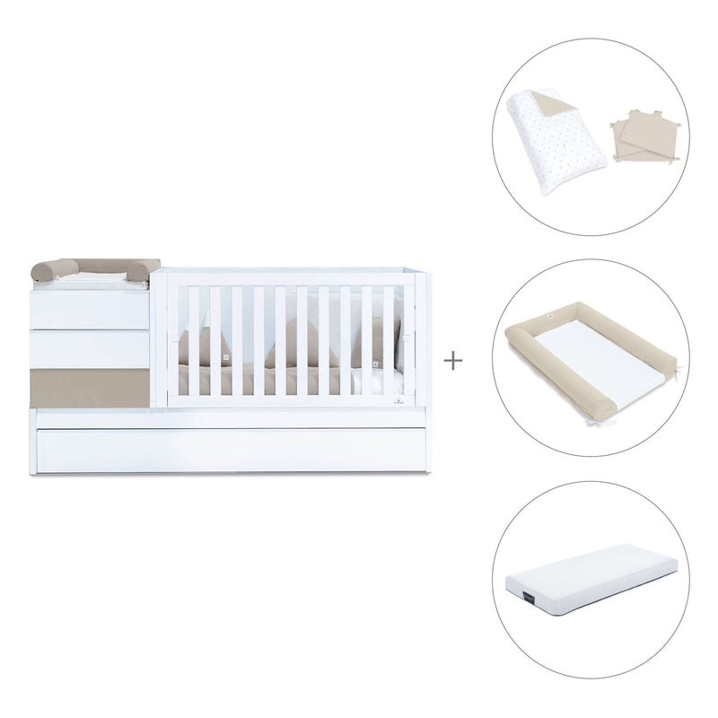 Beige/white convertible crib 70x140cm with drawers or trundle bed · Sero Kubo K551-M7753