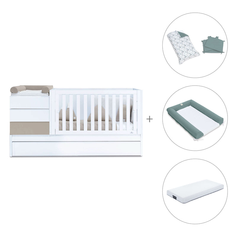 Beige/white convertible crib 70x140cm with drawers or trundle bed · Sero Kubo K551-M7753
