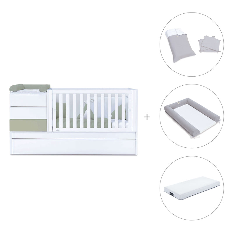 Convertible crib with trundle bed/drawers (70x140 cm) green-olive · Sero Kubo K551N-M7756