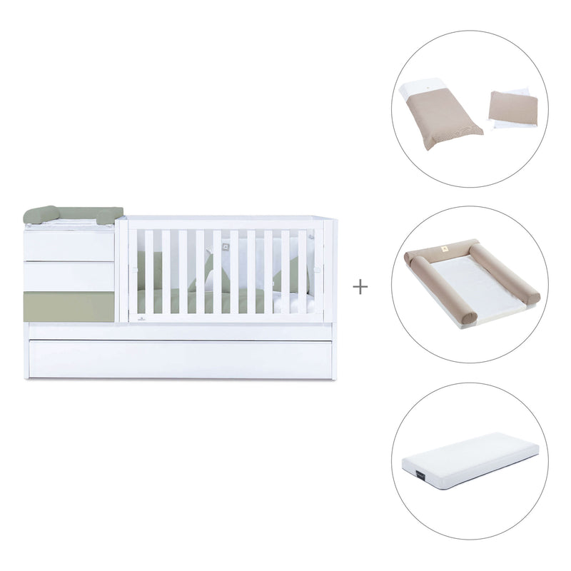 Convertible crib with trundle bed/drawers (70x140 cm) green-olive · Sero Kubo K551N-M7756