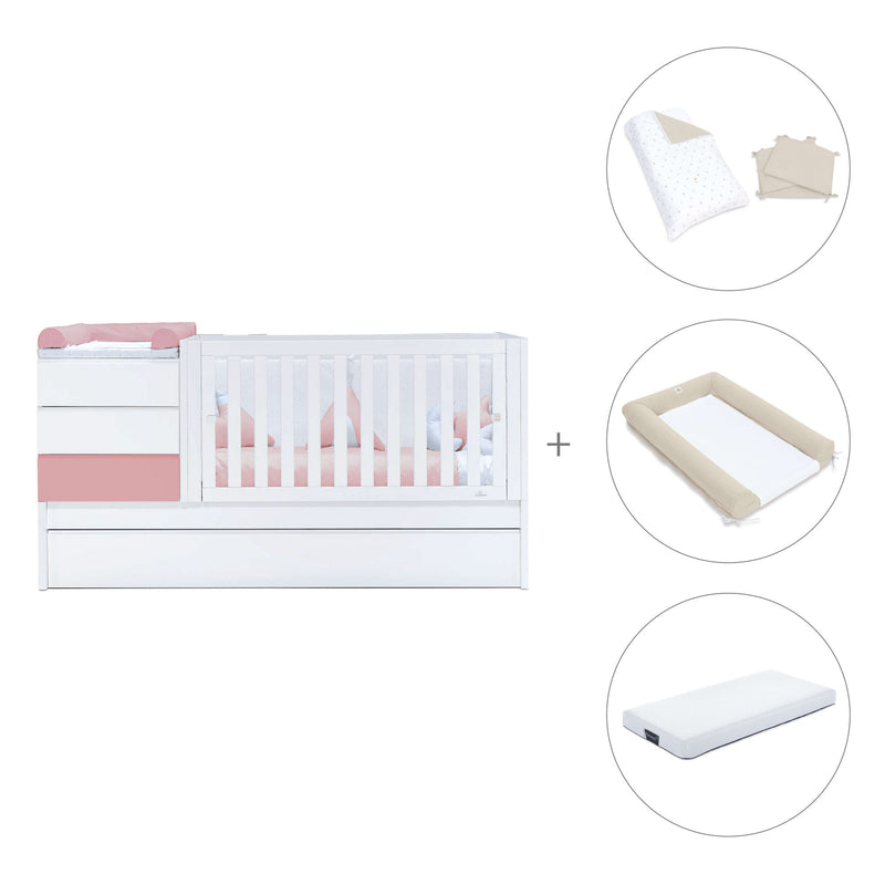 Verwandelbares Babybett 70x140 cm weiss/rosa · Sero Kubo Quarzo K551-M7759