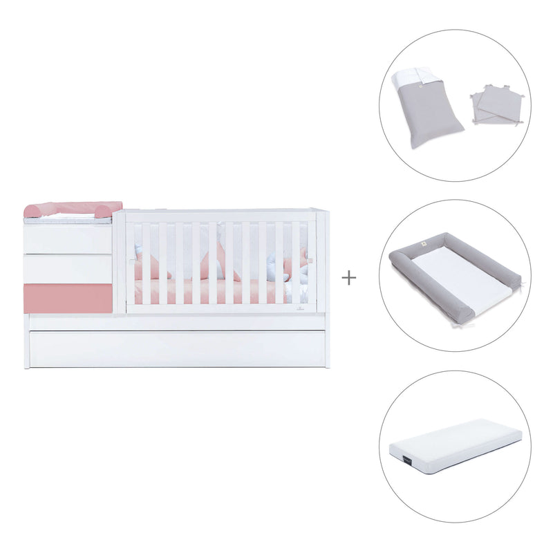 Verwandelbares Babybett 70x140 cm weiss/rosa · Sero Kubo Quarzo K551-M7759