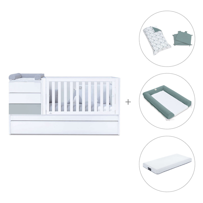 Grey/white convertible crib 70x140cm with drawers or trundle bed · Sero Kubo K551-M7778