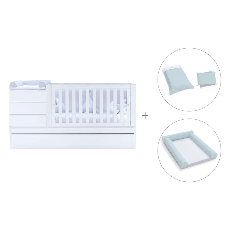 White convertible crib 70x140cm with drawers or trundle bed · Sero Kubo K551