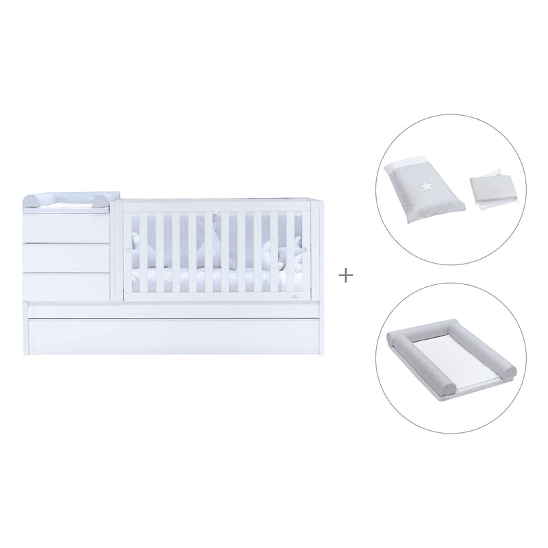 White convertible crib 70x140cm with drawers or trundle bed · Sero Kubo K551