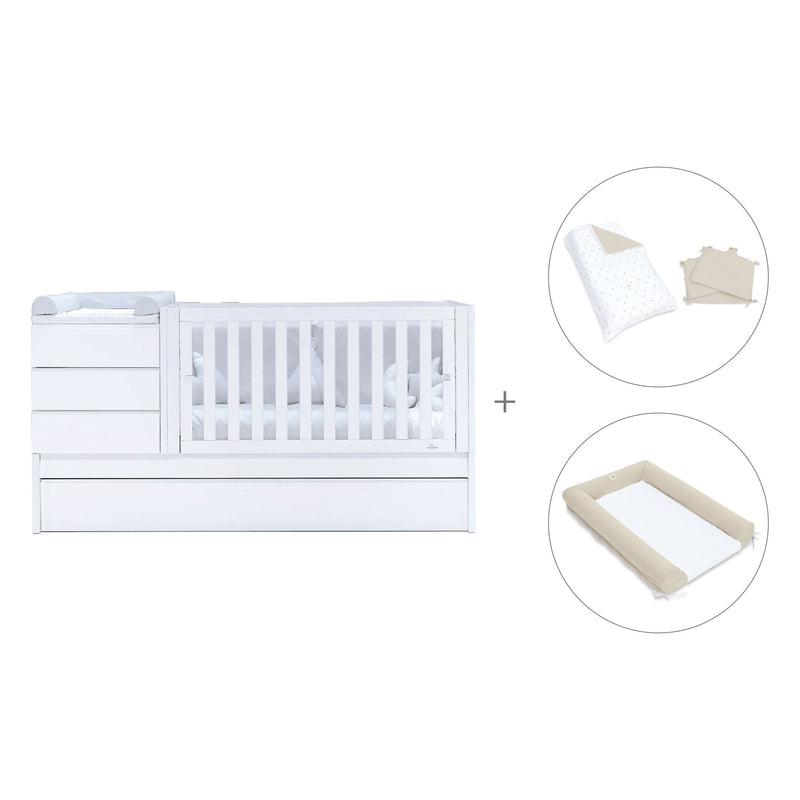 White convertible crib 70x140cm with drawers or trundle bed · Sero Kubo K551