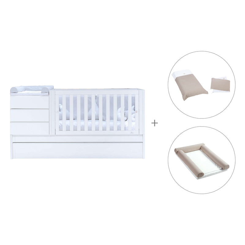 White convertible crib 70x140cm with drawers or trundle bed · Sero Kubo K551