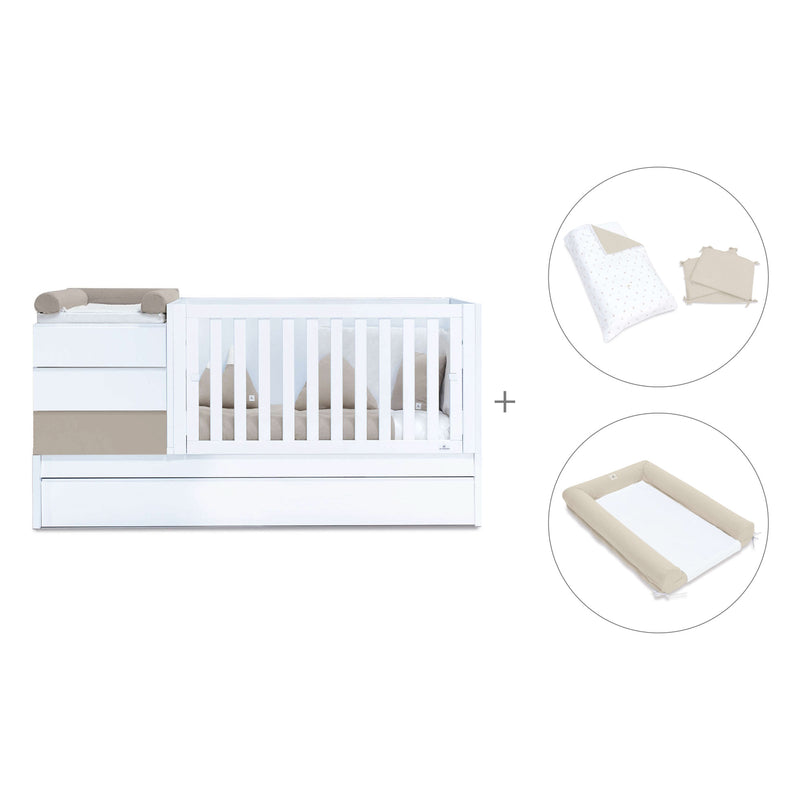 Beige/white convertible crib 70x140cm with drawers or trundle bed · Sero Kubo K551-M7753