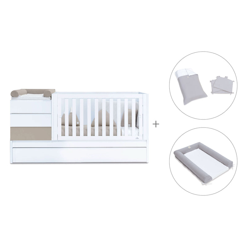 Beige/white convertible crib 70x140cm with drawers or trundle bed · Sero Kubo K551-M7753