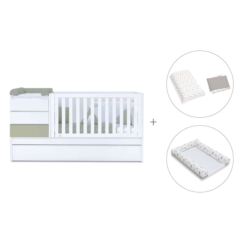 Convertible crib with trundle bed/drawers (70x140 cm) green-olive · Sero Kubo K551N-M7756