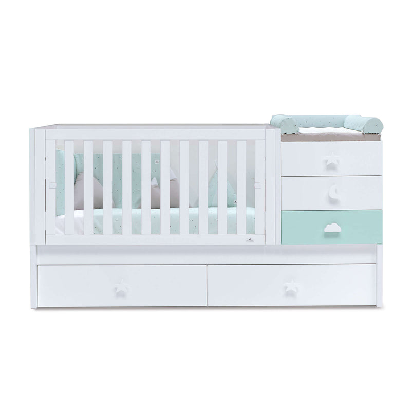 White/mint convertible crib with drawers/trundle bed · Sero Bubble K554-M7755