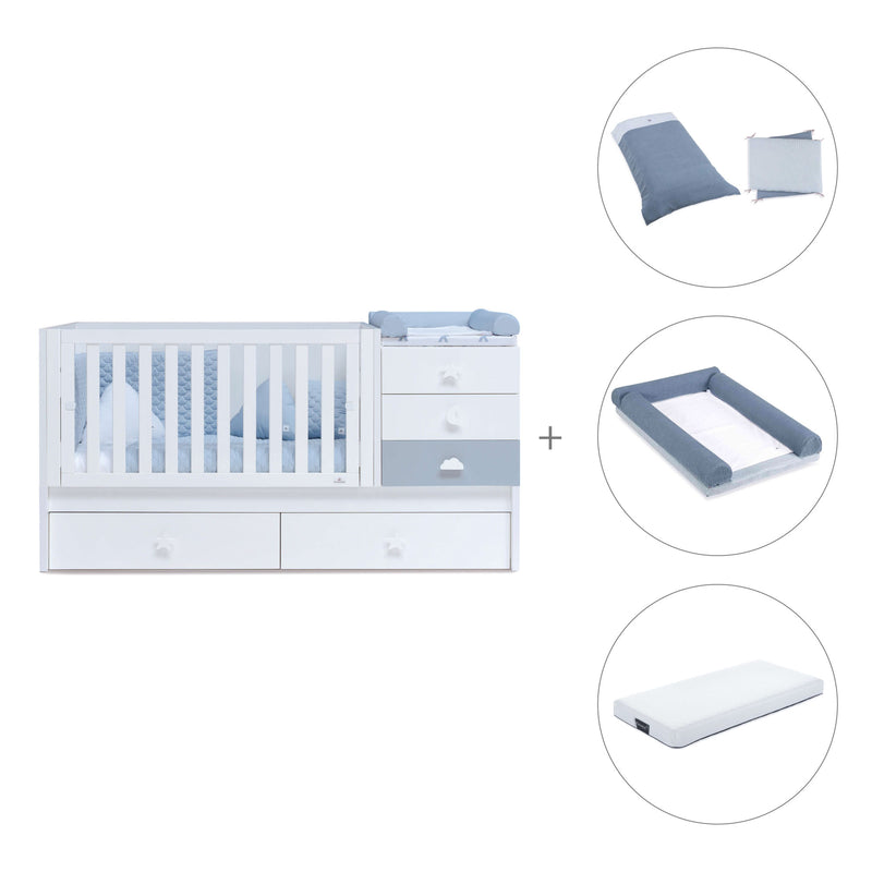 White/blue convertible crib with drawers/trundle bed · Sero Bubble K554-M7741