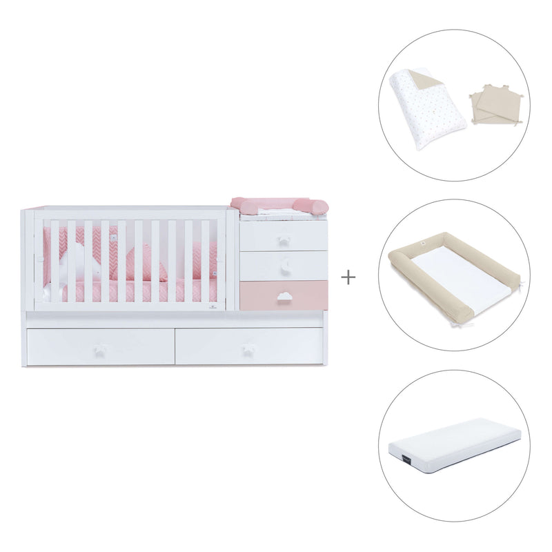 Convertível 70x140 cm com cama extra/gavetas em rosa · Sero Bubble K554-M7742