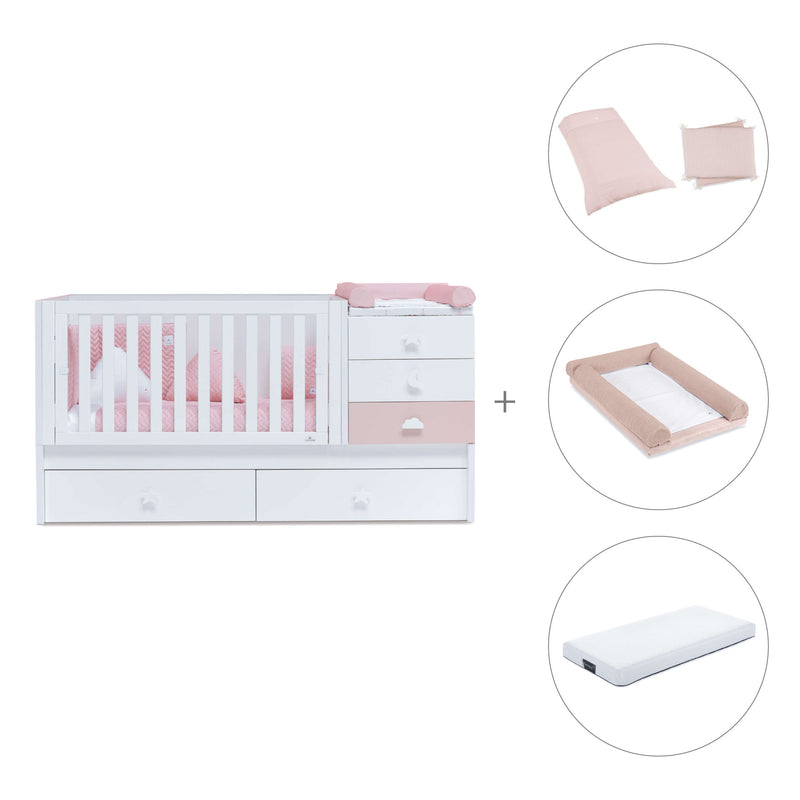 White/pink convertible crib with drawers/trundle bed · Sero Bubble K554-M7742