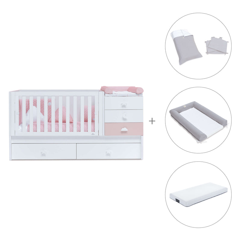 Convertível 70x140 cm com cama extra/gavetas em rosa · Sero Bubble K554-M7742