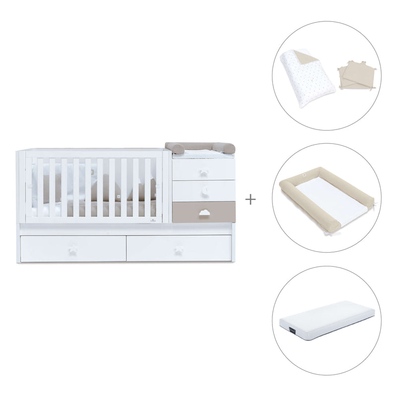 Lit évolutif 70x140 cm avec lit/tiroirs gigogne en blanc/beige · Sero Bubble K554-M7753