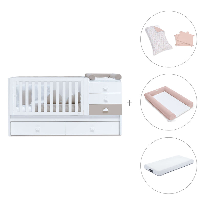 Lit évolutif 70x140 cm avec lit/tiroirs gigogne en blanc/beige · Sero Bubble K554-M7753