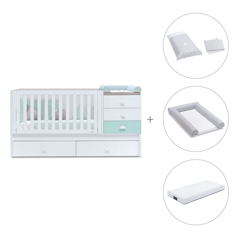 White/mint convertible crib with drawers/trundle bed · Sero Bubble K554-M7755