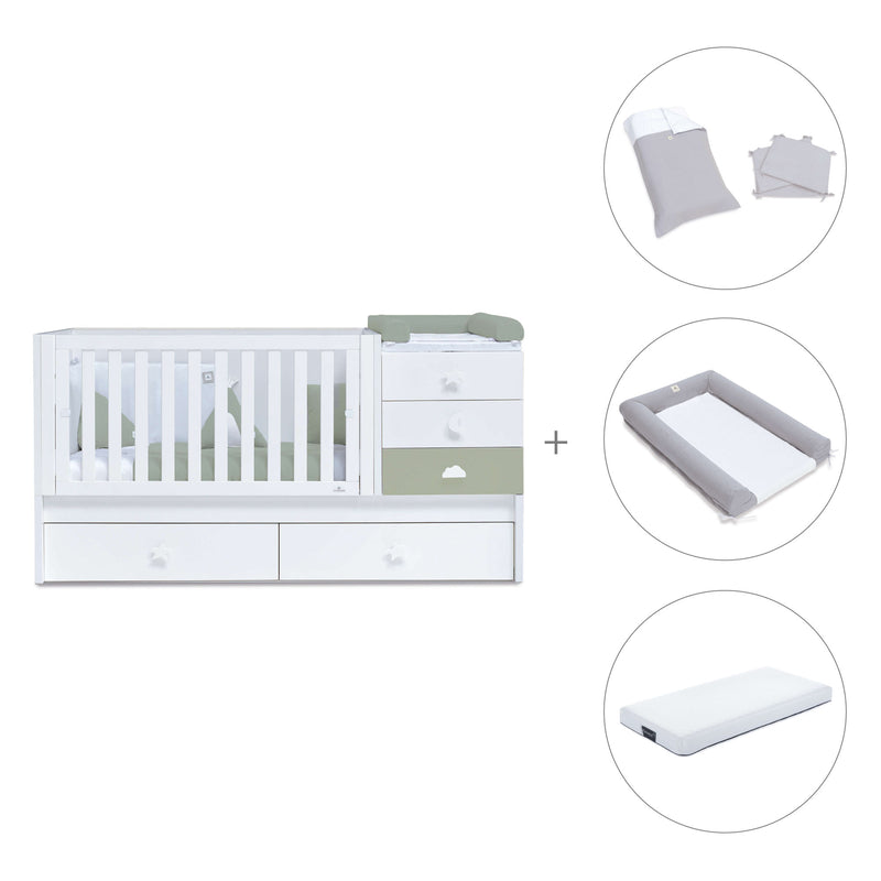 Verwandelbares Babybett 70x140 cm weiss/olivgrün · Sero Bubble Erba K554-M7756