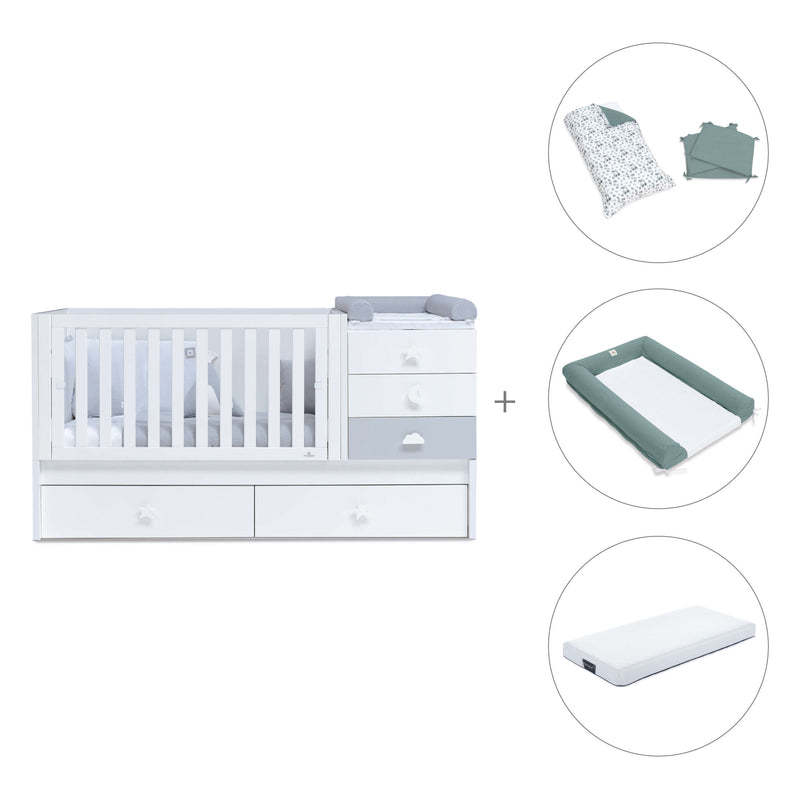 White/greyconvertible crib with drawers/trundle bed · Sero Bubble K554-M7778